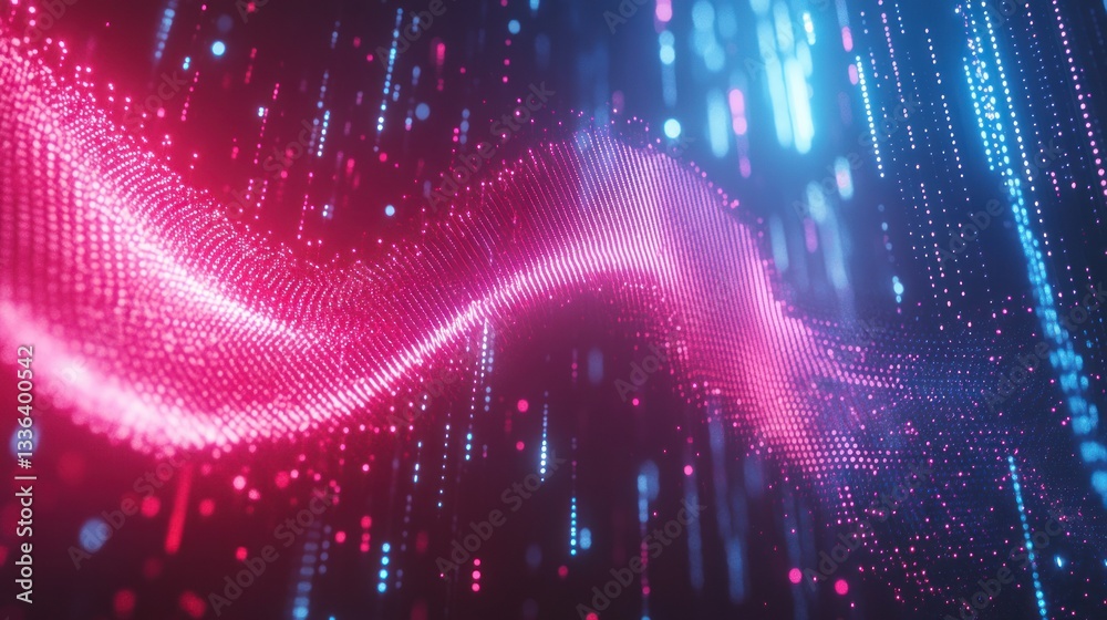 Aufkleber A digital abstract background featuring glowing wavy lines of data points