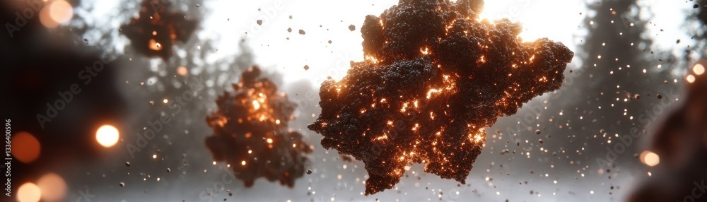 Poster Abstract burning explosion with floating particles and bokeh lights