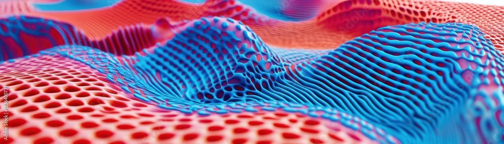 Poster Abstract digital rendering showcases colorful curved surfaces with various textures