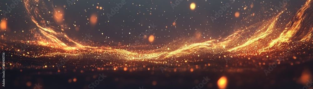 Aufkleber Golden particles create dynamic flowing lines across a dark background