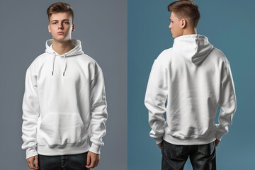 White Hoodie Mockup,  Front and Back View