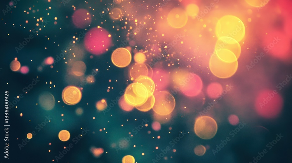 Poster Bokeh effect background of illuminated lights and particles on dark blue