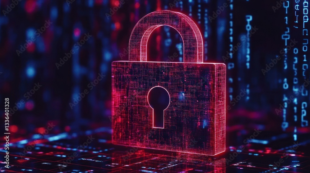 Poster A digital red padlock symbolizing secure data protection and privacy