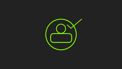 A green profile and tick mark icon illustration. on a black background. and 4k illustration
