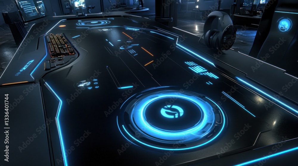 Poster Futuristic Command Center Displayed In A Sleek And Dark Environment