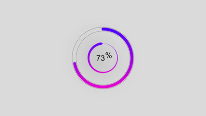 A circle illustration and 73% percent number illustration . on a black background. and  4k illustration.