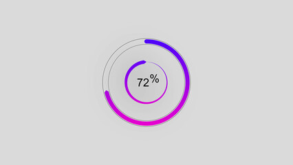 A circle illustration and 72% percent number illustration . on a black background. and  4k illustration.