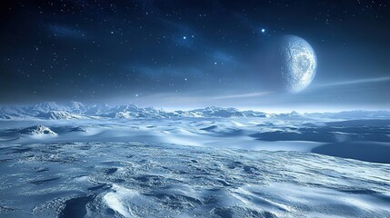 Naklejka premium Celestial darkness engulfs the North Pole with faint auroras, a rare cosmic spectacle. 