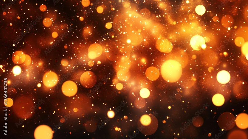 Poster bokeh lights of various sizes and warm colors sparkle gently