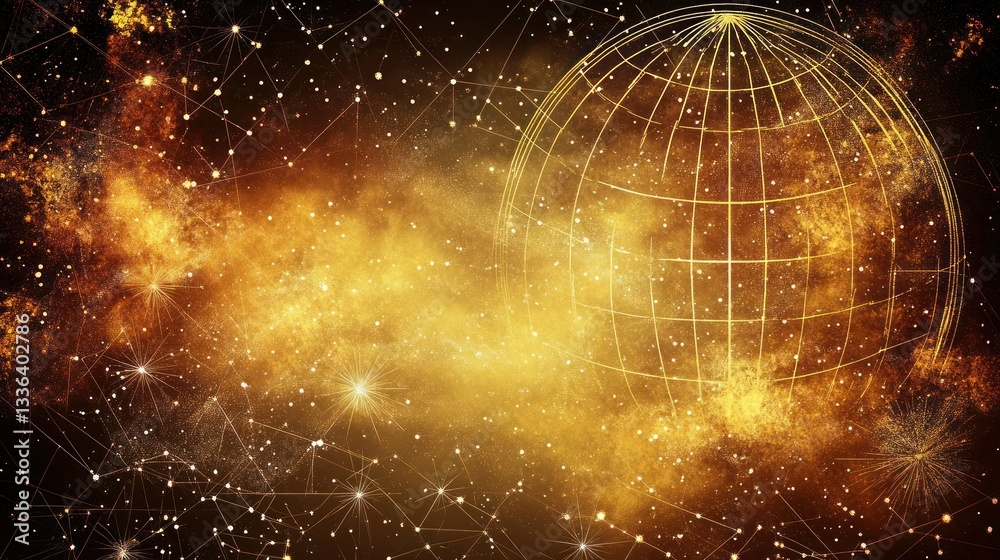 Poster a golden globe surrounded by a complex network of dots