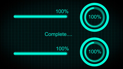 A  white color loading illustration, and glowing complete 100% illustration . on a black background. and creating a stunning 4k illustration.