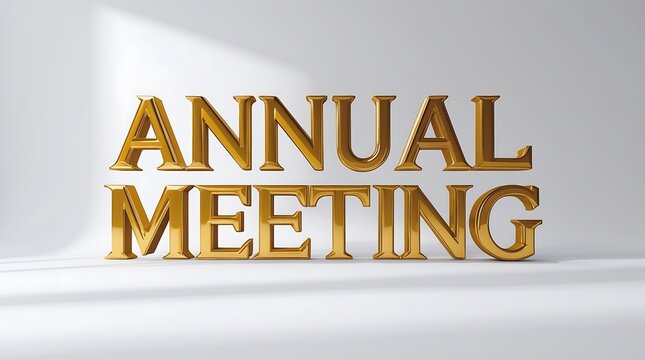 Large golden letters spell out annual meeting on a subtle background