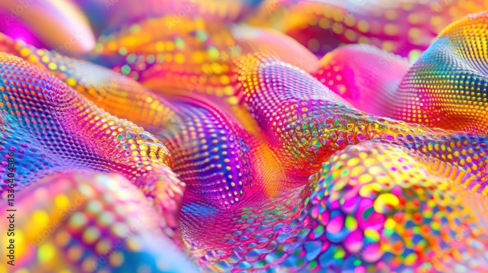 Poster Abstract rendered colorful undulating surface with dot and wave patterns