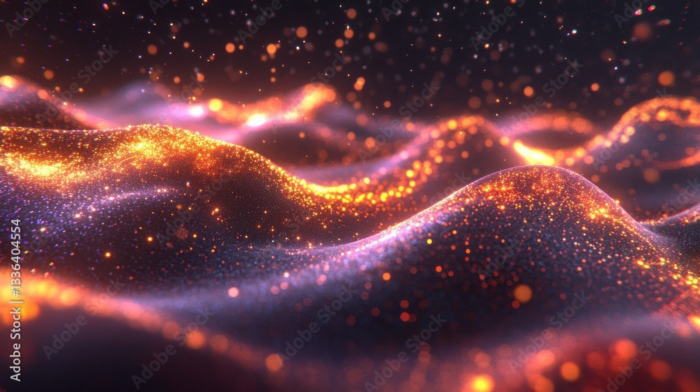Aufkleber Glowing particles create an abstract wavelike pattern in space