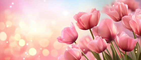 Obraz premium Beautiful pink tulips blooming against a soft pastel background