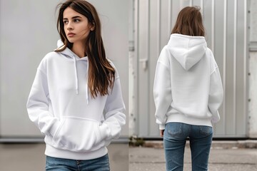 Fototapeta premium Blank White Hoodie Mockup