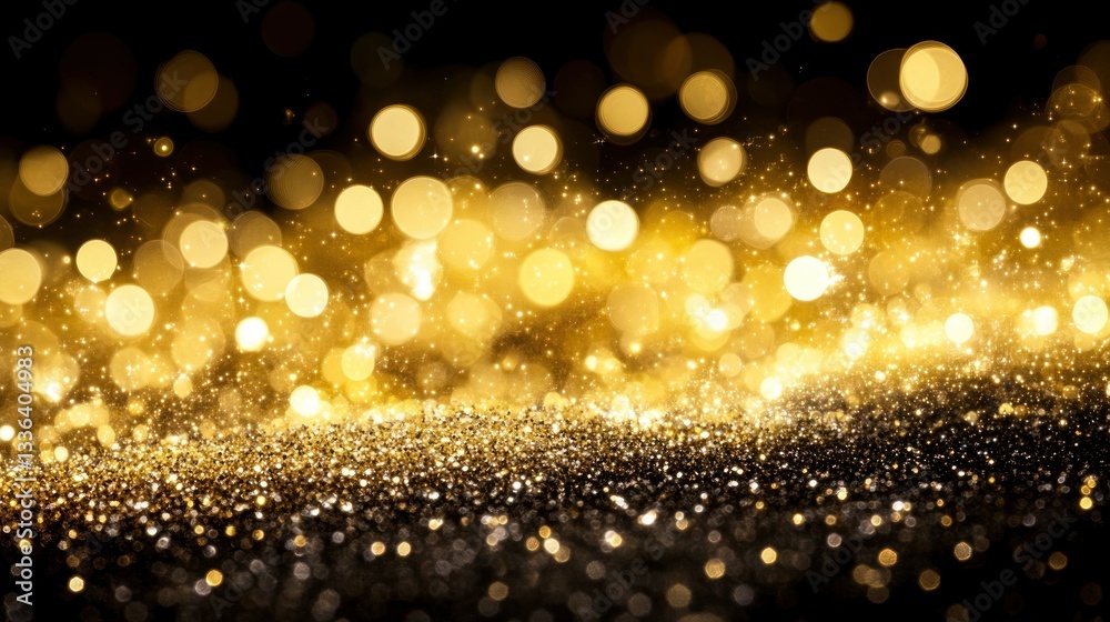Poster shimmering golden light and sparkles against a dark background appear