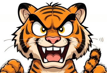 Cartoon Tiger Showing Thumb Up with Angry Expression on White Background