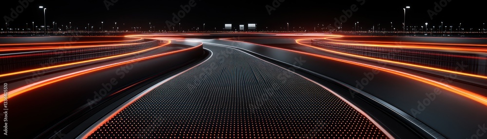 Poster an abstract futuristic highway design featuring illuminated streaks of light