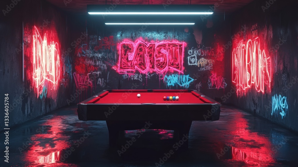 Aufkleber a vibrant pool table exists within a graffiti decorated room