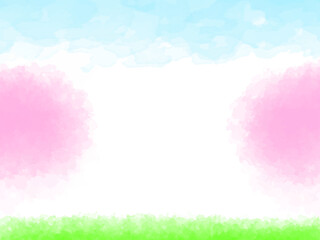 春の桜と青空イメージのテクスチャー背景素材。