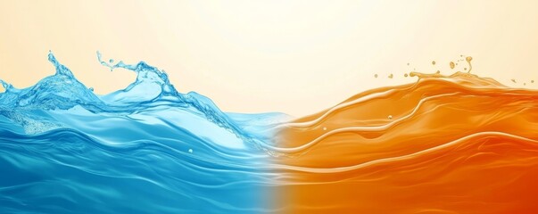 Abstract colorful blue orange complimentary colors and gradients waves, colored water, liquid texture background panorama banner for web design backdrop wallpaper