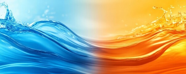 Abstract colorful blue orange complimentary colors and gradients waves, colored water, liquid texture background panorama banner for web design backdrop wallpaper