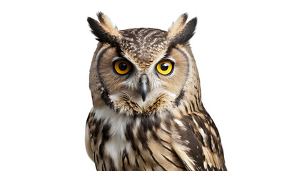 Fototapeta premium Close-Up of Eurasian Eagle-Owl Face isolated on transparent background.