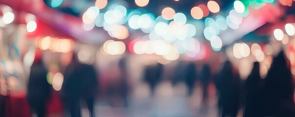 Christmas background - Defocused bokeh Christmas Fair lights on christmas market