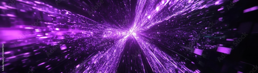 Poster abstract purple light beams appear to move toward a distant source