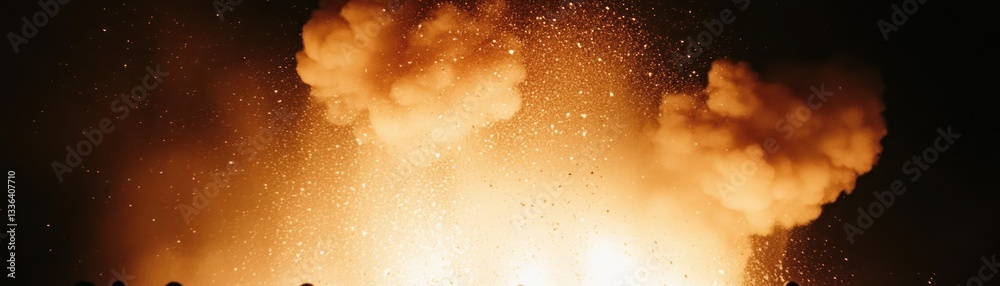 Poster A bright exploding pyrotechnic display shows light and motion in the dark
