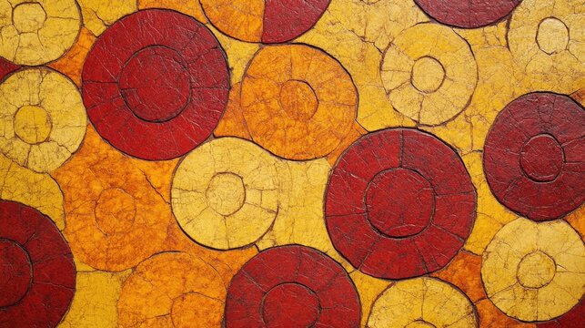 Colorful Abstract Texture with Red and Yellow Circular Patterns