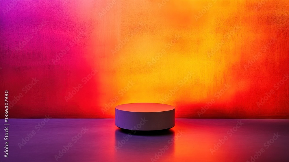 Poster a circular podium against a colorful blended gradient background