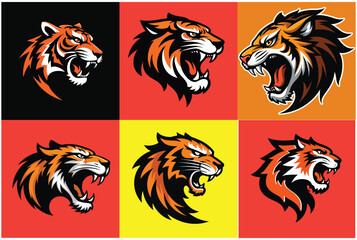 Set of Angry Tiger Head Vector Illustrations