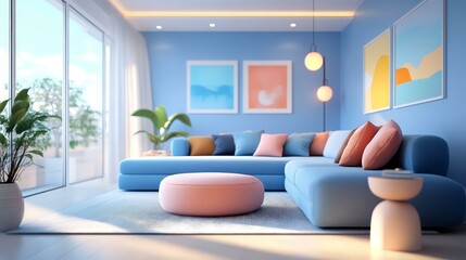 Modern Pastel Living Room Interior Design