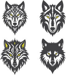 Fototapeta premium A black silhouettes set of Wolf heads design vector illustration isolate on white background