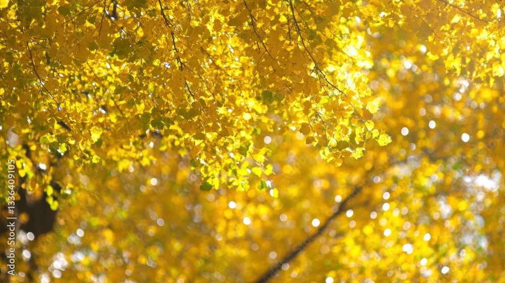 Poster sunlight illuminates golden leaves creating a brilliant and beautiful scene