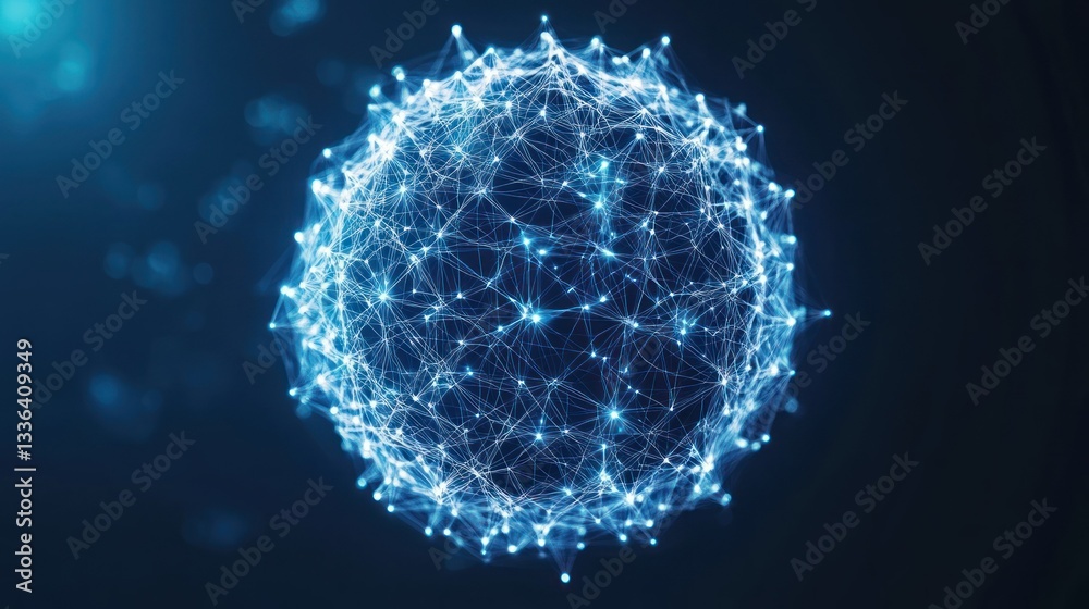 Poster A glowing sphere illustrating a data connection network on display