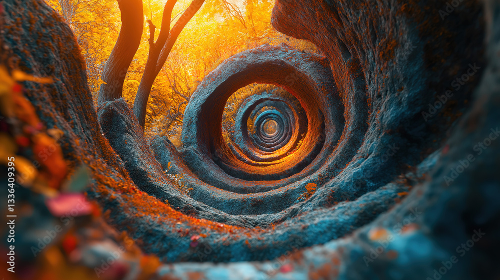 Poster vibrant colorful spiral with a hole in the center creating a dynamic visual effect
