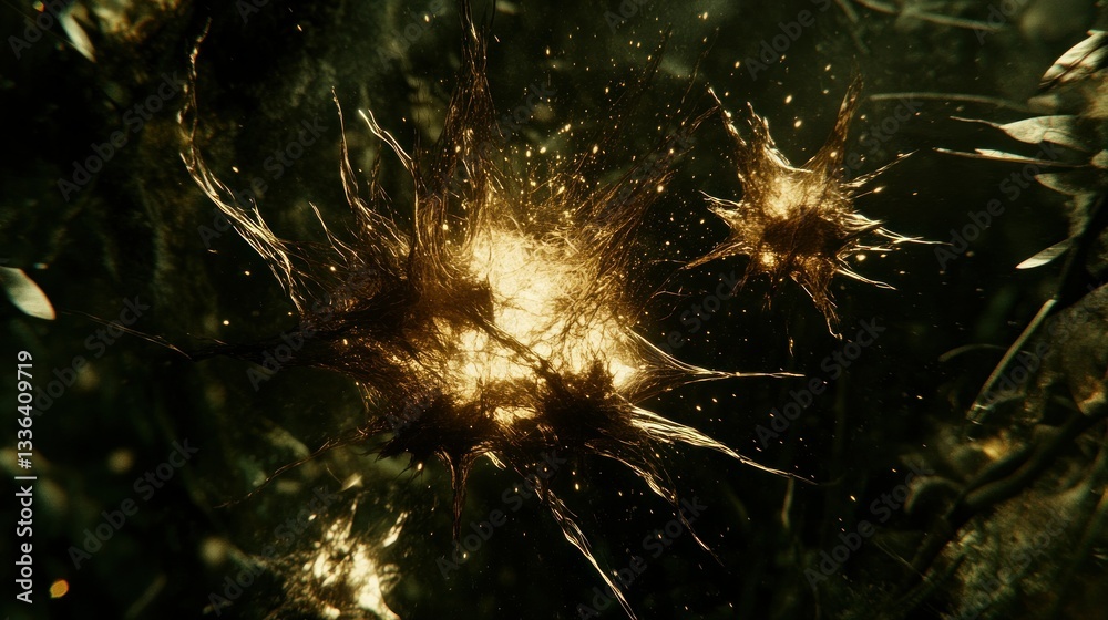 Poster Close up view depicts luminous ethereal spiky cellular structures