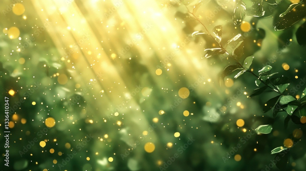 Poster sunlight filtering through green leaves creating a beautiful natural scene