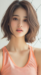 Fototapeta premium 美女, 女性, 美しい, 顔, モデル, 日本, 韓国, アジア, バレーボール, スポーツ, ファッション, 美しさ, 髪の毛, うっとりさせる魅力, 人, ブルネット, 肌, 人々, 唇, スタジオ, 目, 化粧, ドレス, 優雅, 長い, 体, 笑う, 女, フィットネス, トレーニング, エクササイズ, かみ合い, 細い, 健康