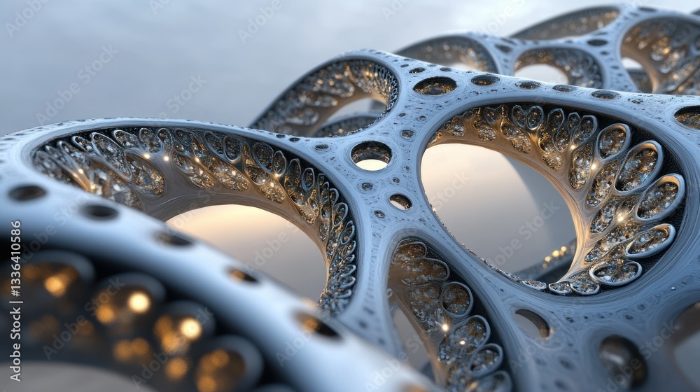 Poster an abstract image depicts interconnected organic silver structures and light