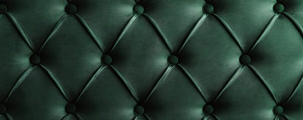Abstract dark green retro vintage sofa textile fabric texture background  - Upholstered velours velvet furniture in the classic style of stiching rhombus with button, diamond quilted, seamless