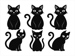 Cute Black Cat Silhouettes Set for Design