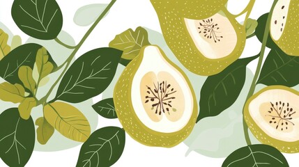 Stunning Abstract Fruit and Leaves Artwork, A Vibrant Botanical Illustration