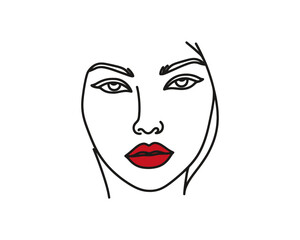 Pretty woman face logo design icon vector illustration. Face of cute woman silhouette vector template.