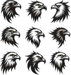 Silhouette Eagle Head, Eagle Logo, Bird logo set, Falcon logo, Vector Icon Illustration Set Collections