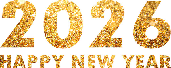 2026 happy new year - beautiful graphic in gold glitter - PNG without background