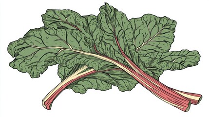 Detailed Illustration of Vibrant Green and Red Rhubarb